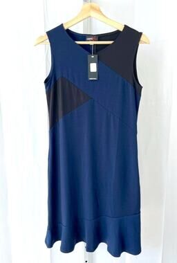 NWT ANDRIA LIEU S Farrah Tank Dress Sleeveless Flutter Hem Colorblock Blue Black